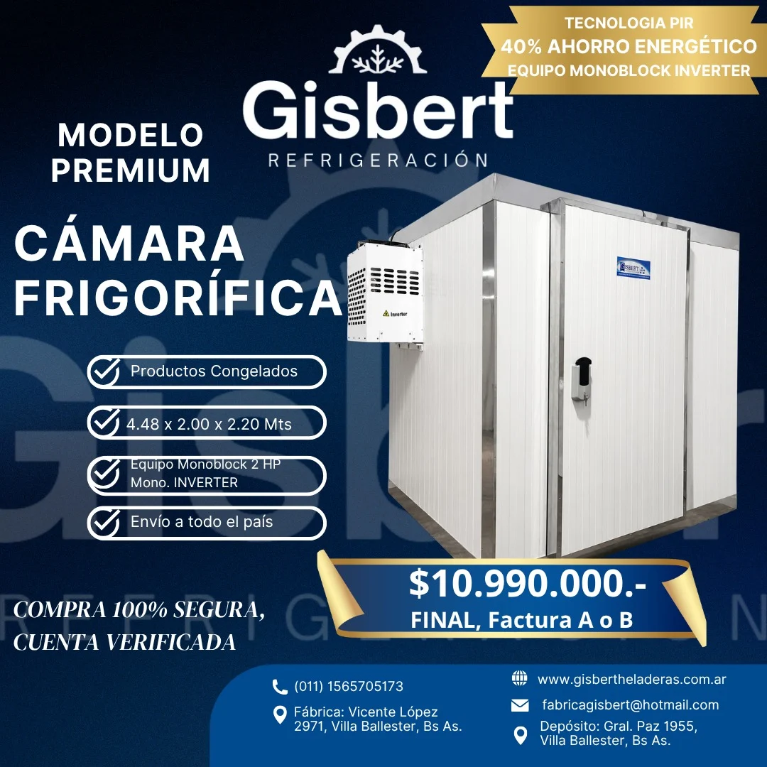 Cámara frigorífica para congelados 4.48 x 2.00 x 2.20 mts · 2 HP
