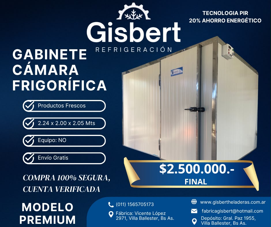 Gabinete cámara frigorífica premium 2.24 x 2.00 x 2.05 mts